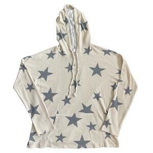 Pink Lily Star Waffle Knit Hooded Top Cream Gray Women’s Size XL